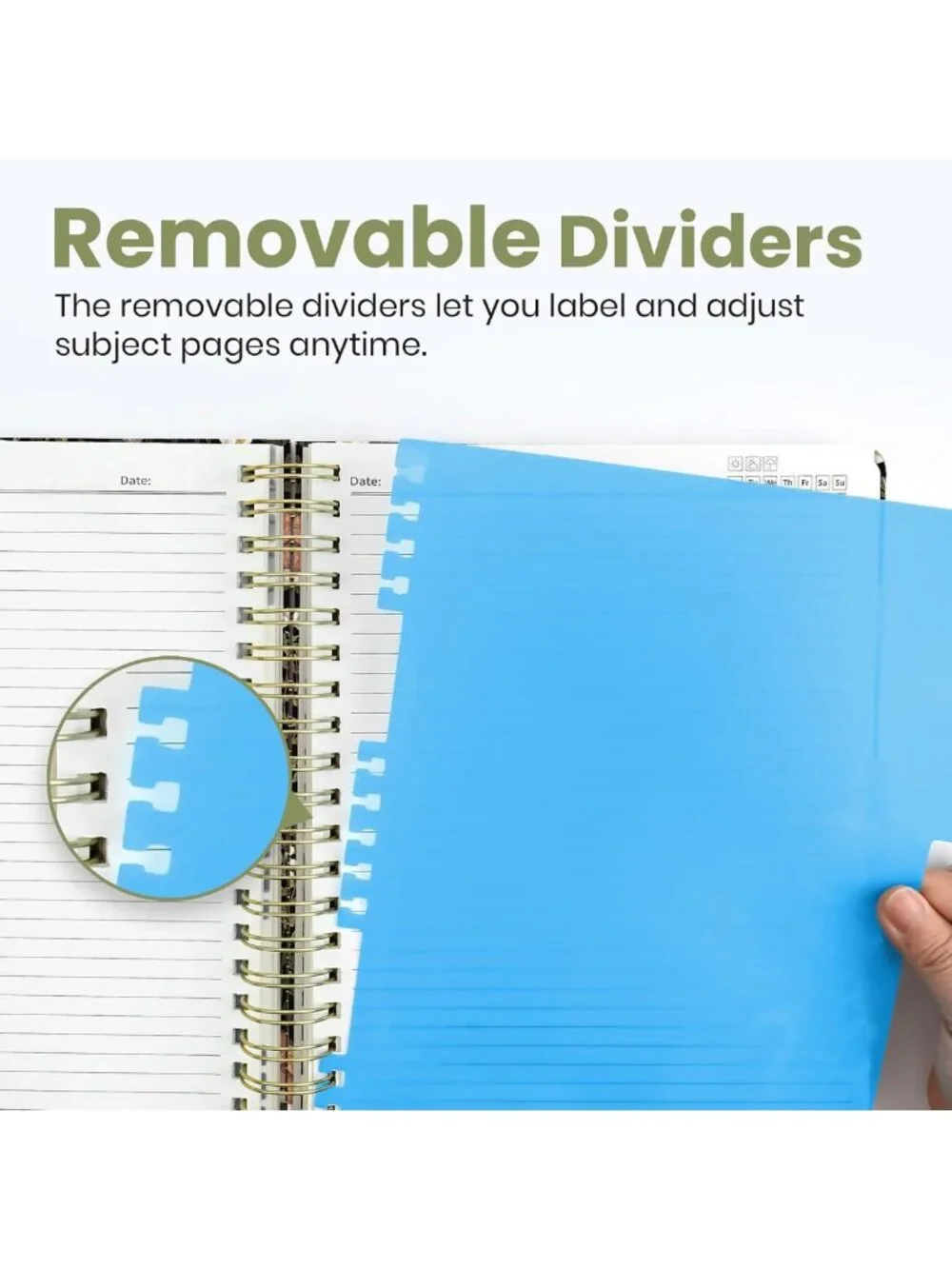 Large 5-Subject Spiral Notebook with Dividers & Tabs, 280 Pages, Cute Journal